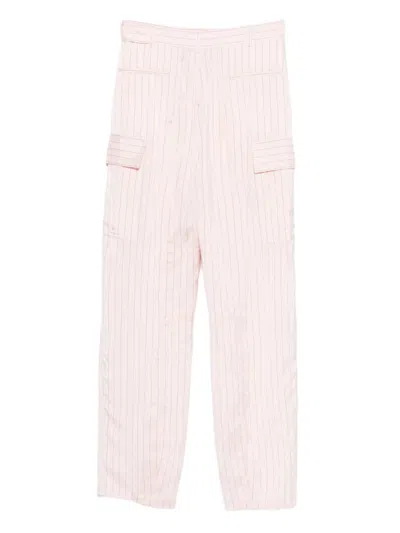 Ferragamo Pinstripe-pattern Cargo-pocket Trousers In Pink