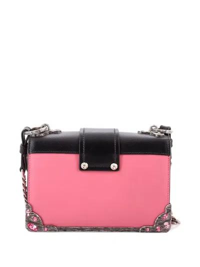 Pre-owned Prada Cahier Chain City Calf And Saffiano Small Crossbody Bag In Black