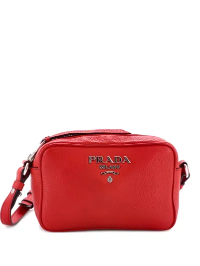 Pre-owned Prada Dual Strap Camera Bag Vitello Daino Crossbody Bag In Red