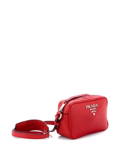 Pre-owned Prada Dual Strap Camera Bag Vitello Daino Crossbody Bag In Red