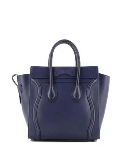 Pre-owned Celine Luggage Bag Smooth Leather Mini Tote Bag In Blue