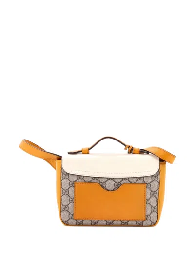 Pre-owned Gucci Padlock Front Pocket Flap Gg Coated Canvas And Leather Mini Shoulder Bag In Neutral