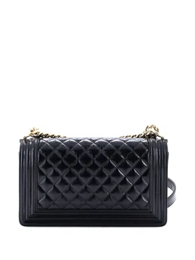 Pre-owned Chanel Boy Flap Bag Quilted Iridescent Glazed Calfskin Old Medium Shoulder Bag In Black