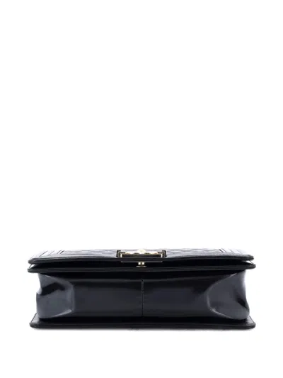 Pre-owned Chanel Boy Flap Bag Quilted Iridescent Glazed Calfskin Old Medium Shoulder Bag In Black