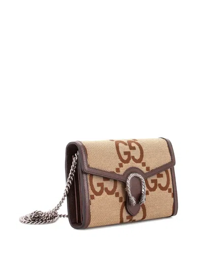 Pre-owned Gucci Dionysus Chain Wallet Jumbo Gg Canvas Small Crossbody Bag In Brown