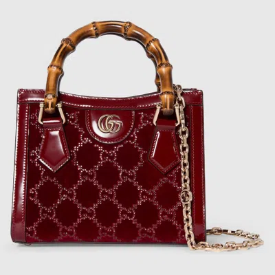 Gucci Diana Crystals Small Tote Bag In Burgundy