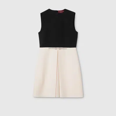 Gucci Silk Wool Dress With Crystal Horsebit In Black