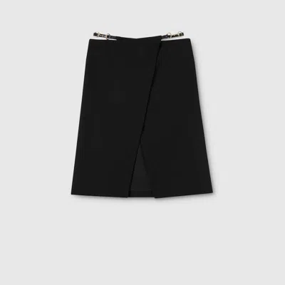 Gucci Wool Wrap Skirt With Horsebit Detail In Black