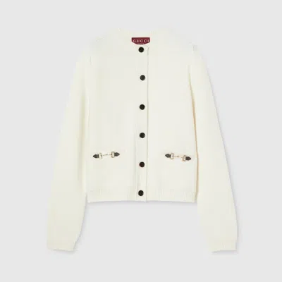 Gucci Wool Cashmere Cardigan With Horsebit In White