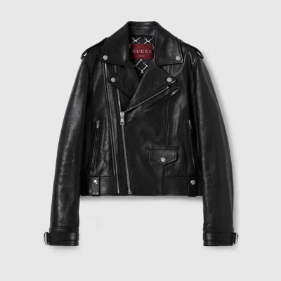 Gucci Soft Shiny Leather Jacket In Black