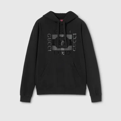 Gucci Men Black Sweatshirt With Hood With Drawstring And Front Logo In Cotton Man In Multi