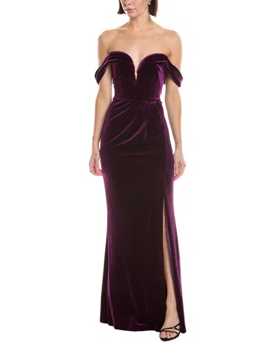 Marchesa Notte Off-the-shoulder Velvet Maxi Dress In Purple