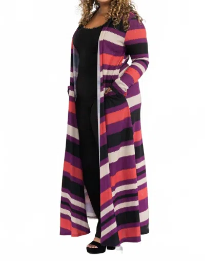 Karen T Design Striped Long Sleeve Cardigan In Multi In Multi
