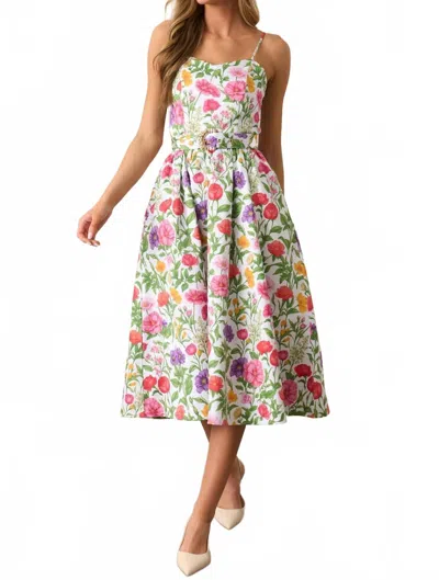 Prosperina Lauren Belted Midi Dress In Secret Garden Print In Multi