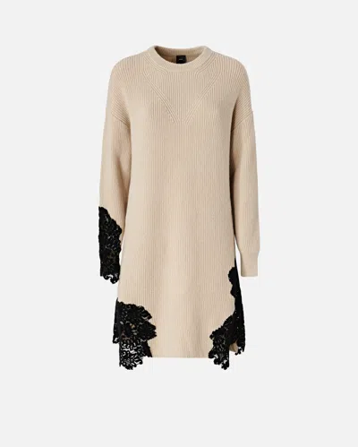 Pinko Valledaosta Lace Knit Mini Dress In Sand