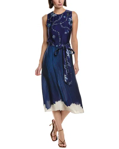 Marchesa Notte Printed Georgette Midi Dress In Blue