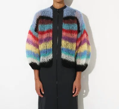 Maiami Mohair Light Bomber Cardigan With Stripes In Prisma In Multi