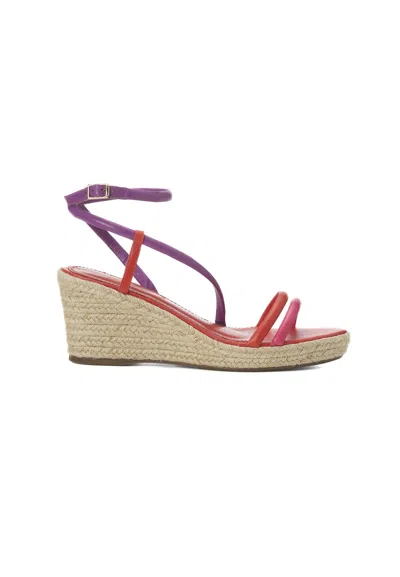 Mangará Atelier Pink Leather Espadrille Wedges Romã - Women's Jute Platform Women's Sandals In Brown