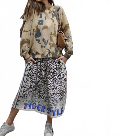 Me369 Hailey Printed Midi Skirt In Sand In Brown