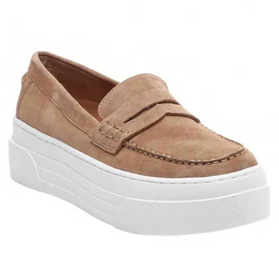 J/slides Women's Ava Platform Loafer In Tan Suede In Multi