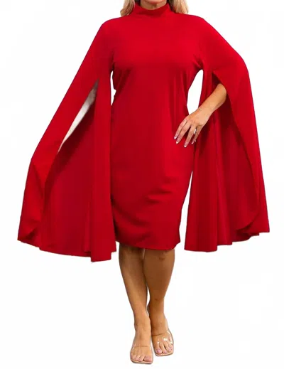 Karen T Design Cape Sleeve Midi Dress In Red In Red