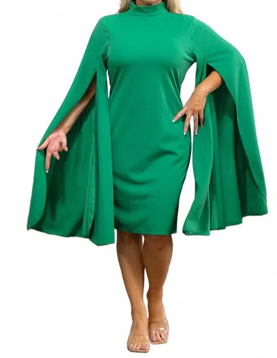 Karen T Design Cape Sleeve Midi Dress In Green In Green