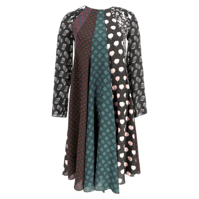 Lanvin Patchwork Long Sleeve Midi Dress In Multicolor Silk In Multi