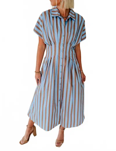 Thml Fall Social Striped Button Up Maxi Dress In Multi In Blue