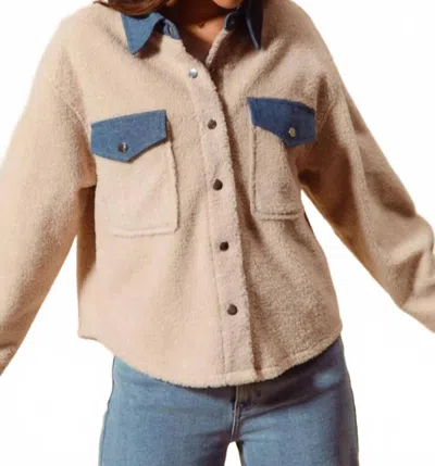 So Me Sherpa & Denim Jacket In Beige In Sand