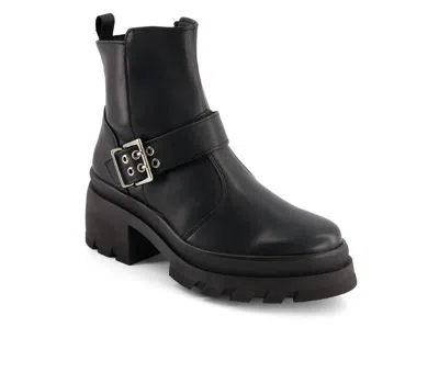 Andrea Women's Biker Boots With Buckle In Black In Black