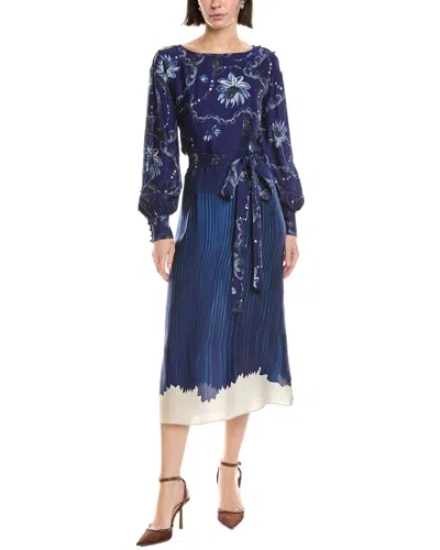 Marchesa Notte Printed Georgette Midi Dress In Blue