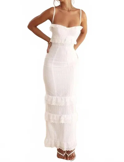 Ninexis Crochet Slim Suspender Long Dress In White In White