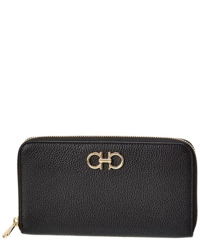 Ferragamo Gancini Leather Continental Wallet In Black