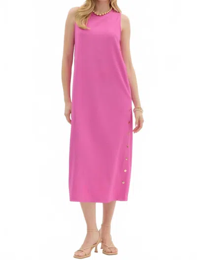 Entro Solid Rib Textured Midi Dress In Hot Pink In Pink