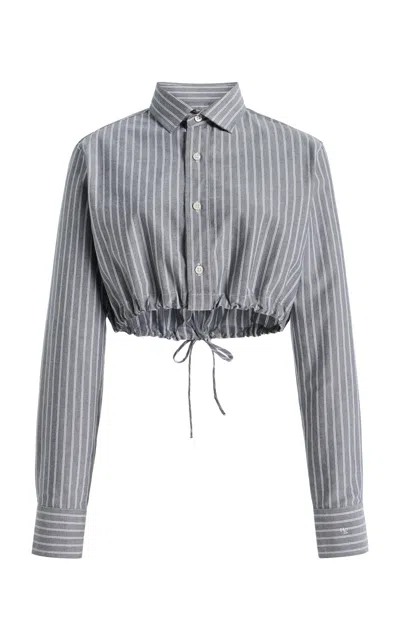 Hommegirls Cropped Cotton Shirt In Blue