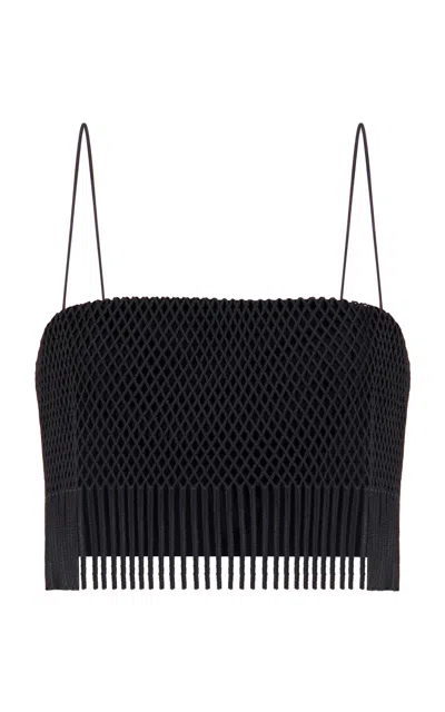 Lela Rose Macrame Lace Cropped Top In Black