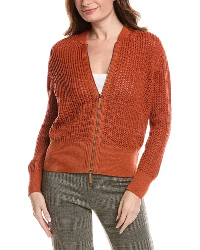 Lafayette 148 New York Textured Stitch Zip Front Cardigan In Orange