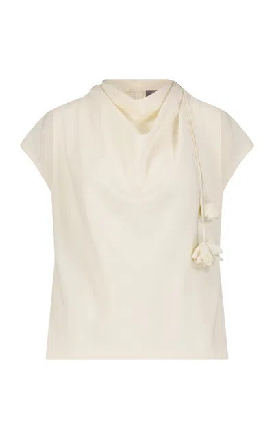 Lela Rose Floral-appliqued Crepe Cowl-neck Top In Neutral