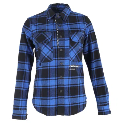 Off-white Check-print Button-down Long Sleeve Shirt In Blue Cotton In Multi