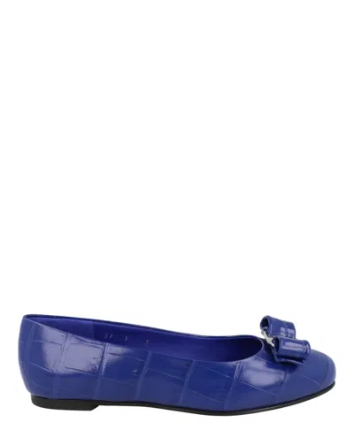 Ferragamo Varina Croc Ballet Flats In Blue