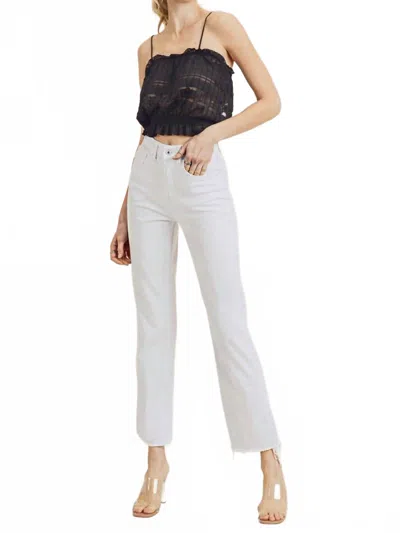 Risen High Waist Raw Hem Straight Leg Jeans In White In Multi