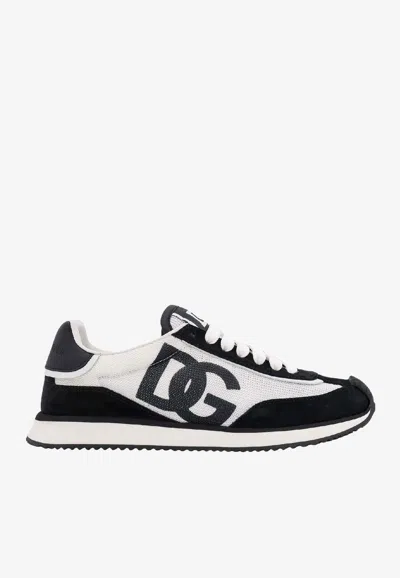 Dolce & Gabbana Suede And Mesh Dg Cushion Sneakers Shoes In Black