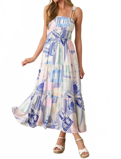 Prosperina Adair Midi Dress In Passport Blue Print In Multi