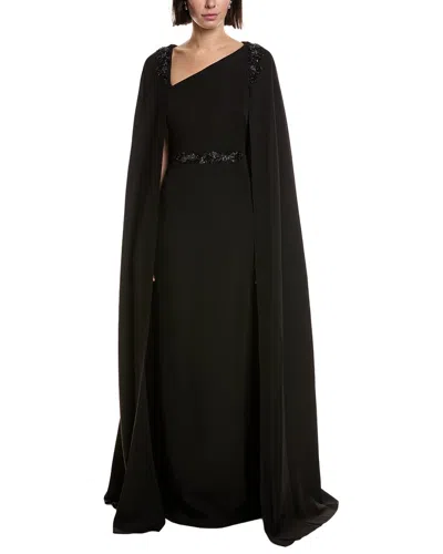 Marchesa Notte Stretch Crepe Gown In Black