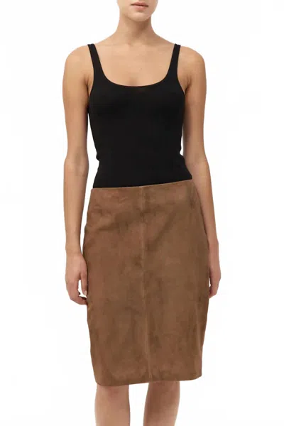 St Agni Suede Pencil Skirt In Toffee In Brown
