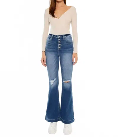 Kancan Dixie Ultra High Rise Flare Petite Jeans In Medium Blue In Blue