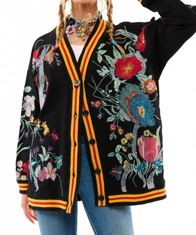 Aratta Hermione French Terry Cardigan In Night Floral In Black