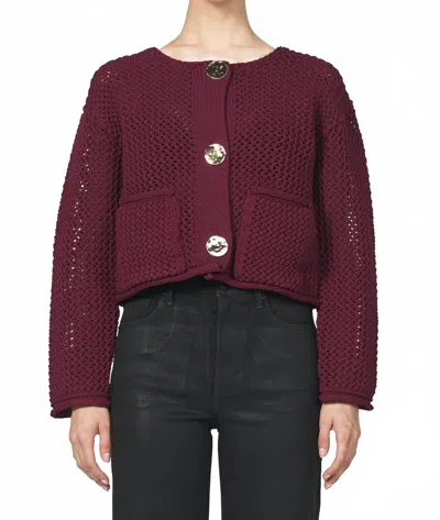 Dear John Denim Sonia Big Button Cardigan In Fig In Red
