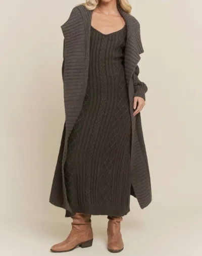 Davi & Dani Ribbed Texture Cardigan With Matching Sweater Dress In Gray In Gray