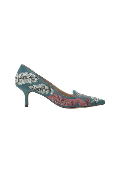 Mangará Atelier Suede Embroide Pumps - Kitten Heel Women's Style In Blue